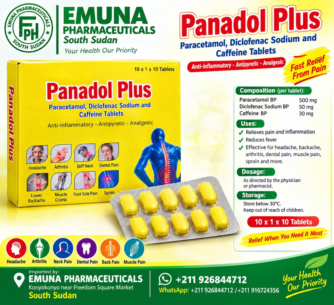 Panadol Plus Tablets by Emuna Pharmaceuticals South Sudan