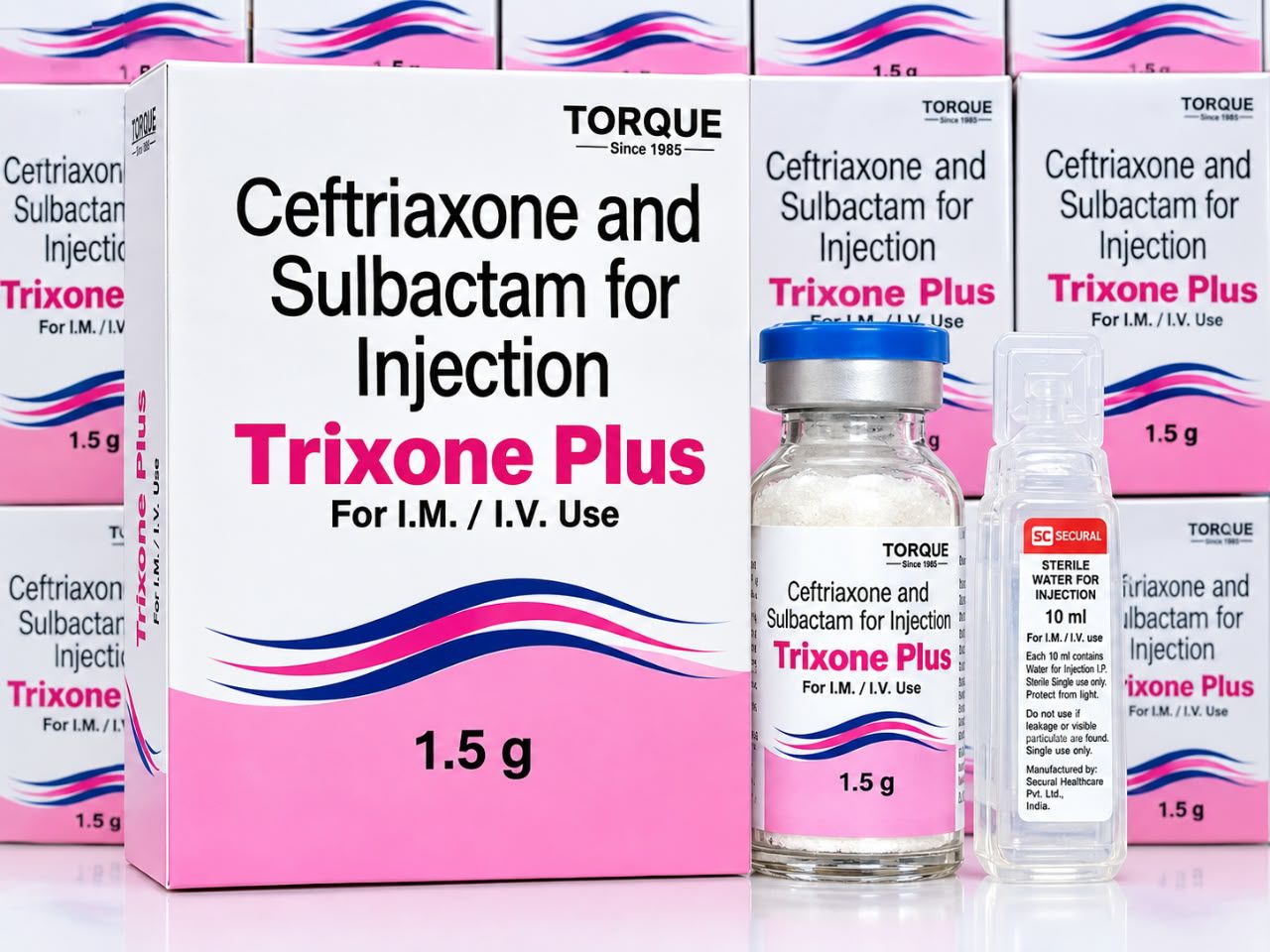 Trixone Plus Ceftriaxone and Sulbactam for Injection 1.5g with Sterile Water